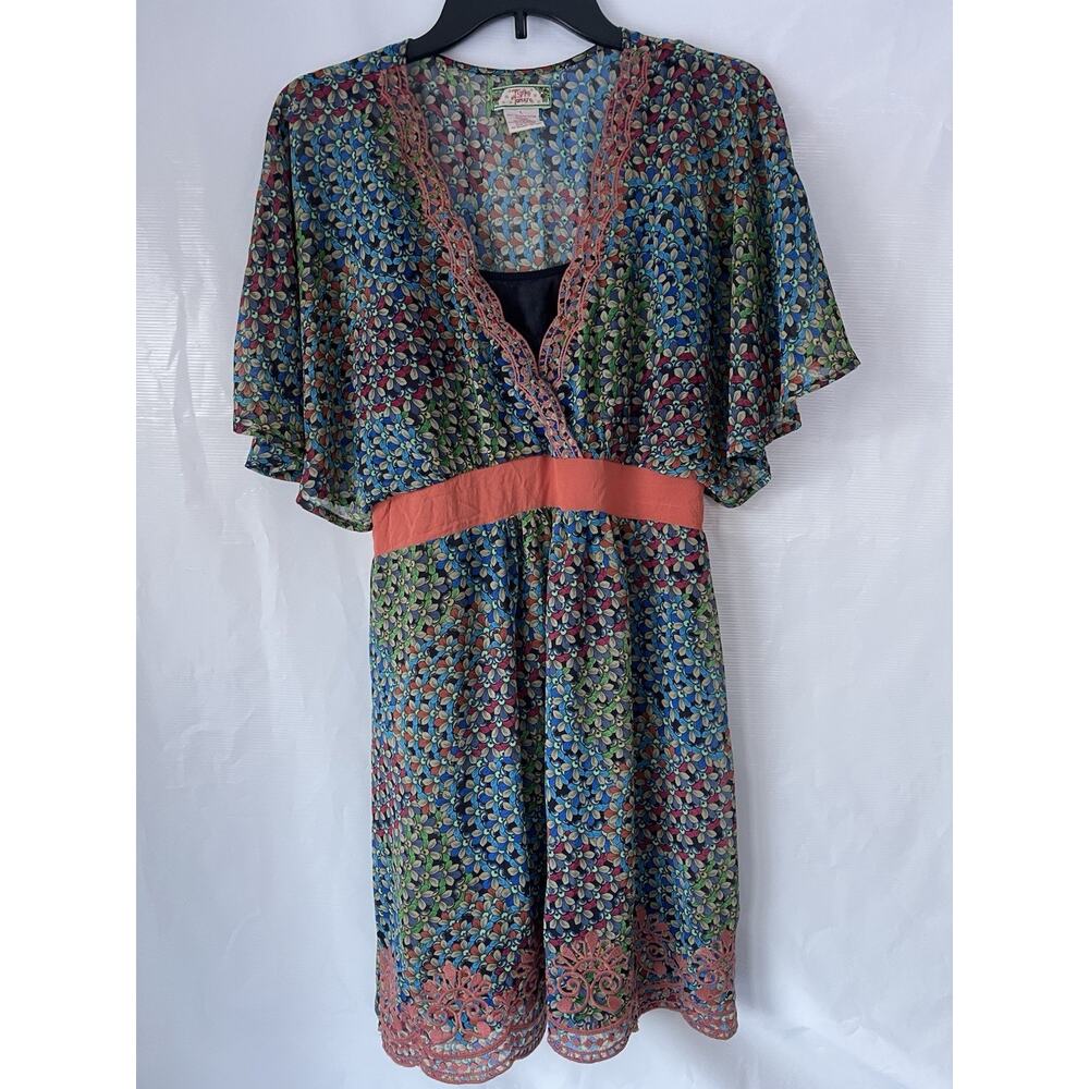 Flying Tomato Anthropologie Boho Floral Dress Embroidered Sz L Empire Short